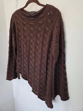 Lovely De Taille Dark Brown Open Knit Asymmetrical Long Sleeve Sweater  M